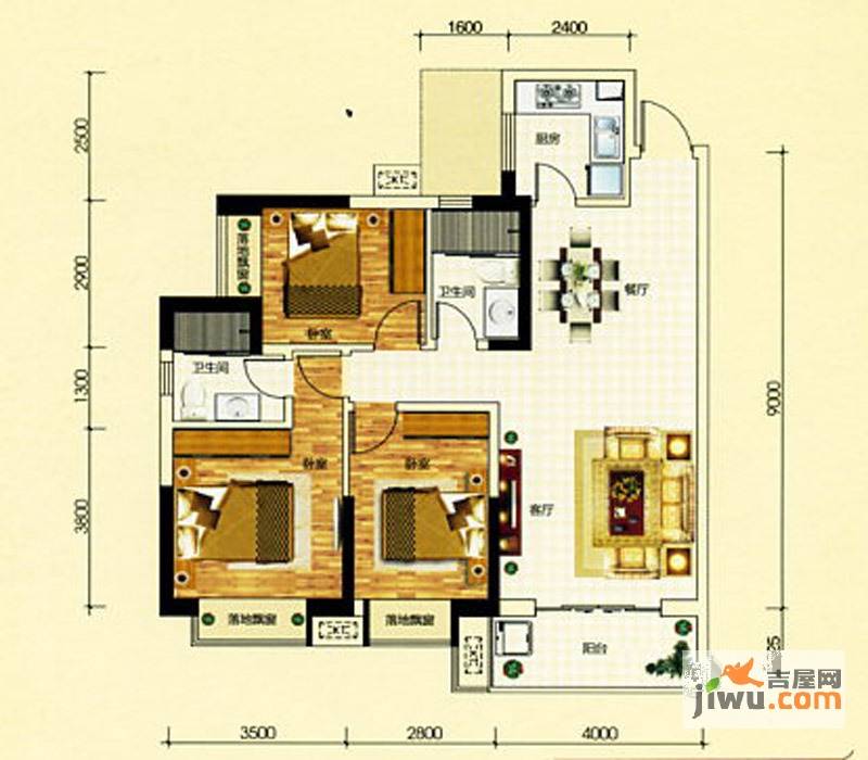 兰亭熙园3室2厅2卫110㎡户型图