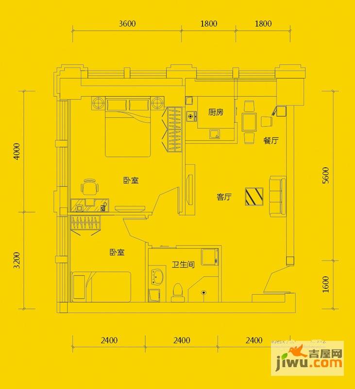 宝安高尔夫城2室2厅1卫69㎡户型图