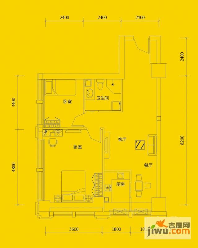 宝安高尔夫城2室2厅1卫85.9㎡户型图