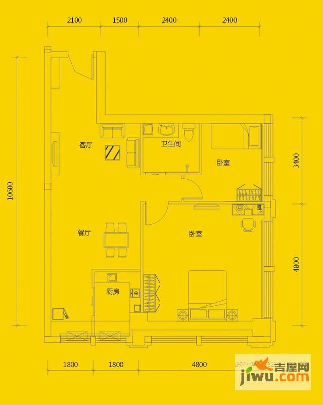 宝安高尔夫城2室2厅1卫97.9㎡户型图