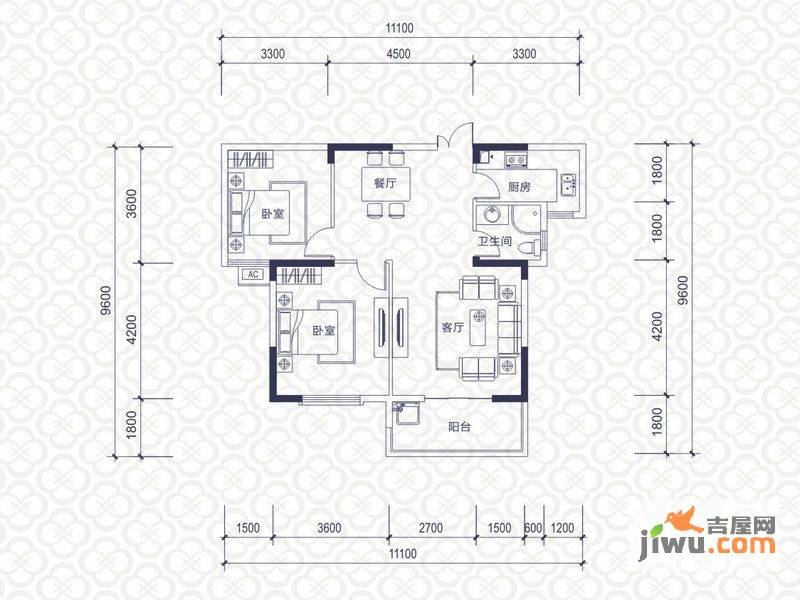 万博雅苑2室2厅1卫94.3㎡户型图