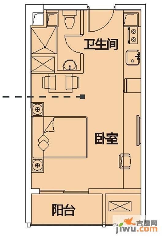 福星惠誉水岸国际1室0厅1卫41.9㎡户型图