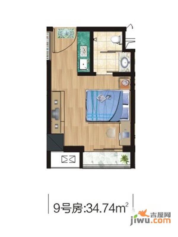 九坤秦南都汇1室1厅1卫34.7㎡户型图