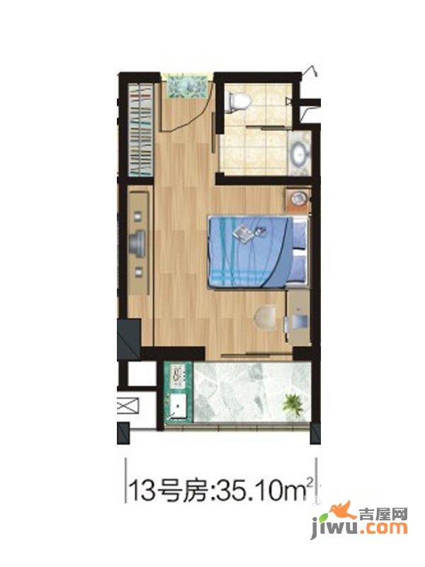 九坤秦南都汇1室1厅1卫35.1㎡户型图