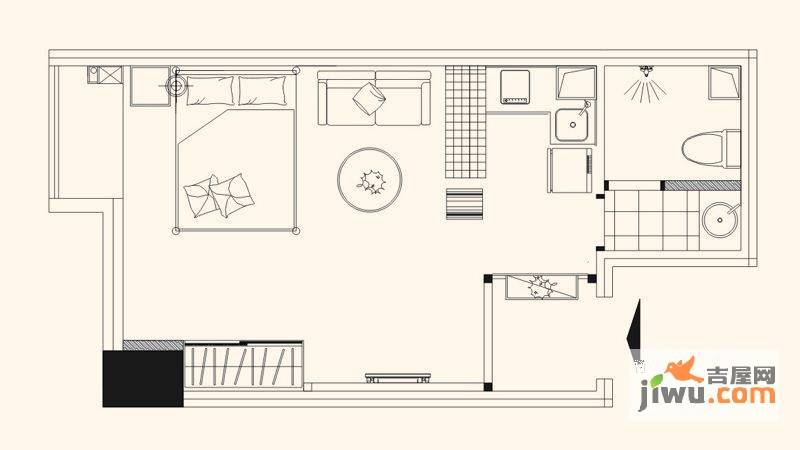 bobo城1室1厅1卫46㎡户型图