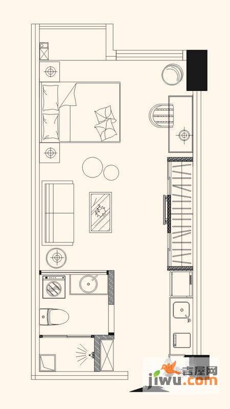 bobo城1室1厅1卫52.6㎡户型图