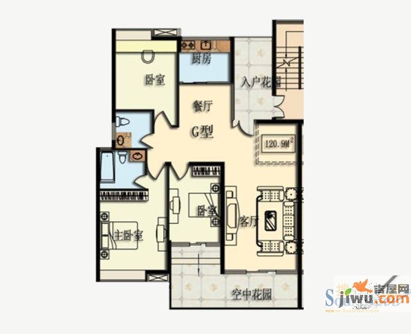 光谷润园3室2厅2卫120.9㎡户型图