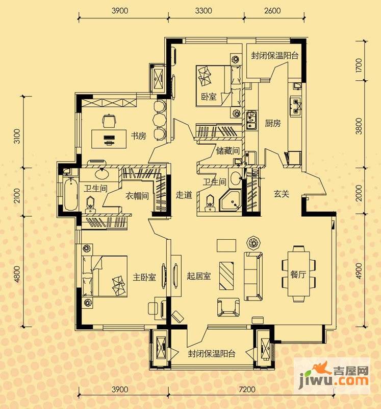 万科金色雅筑3室2厅2卫140㎡户型图