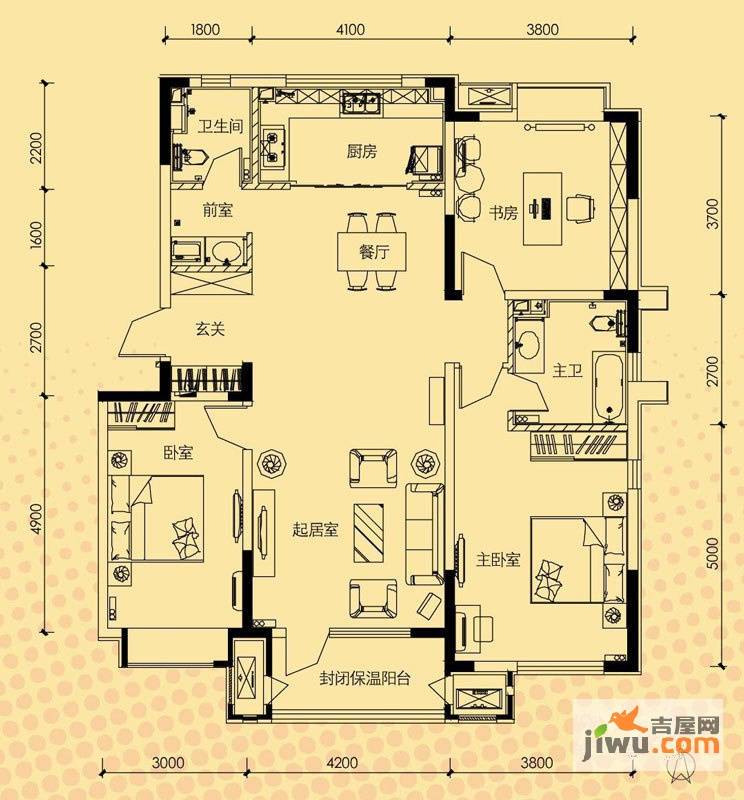 万科金色雅筑3室2厅2卫140㎡户型图