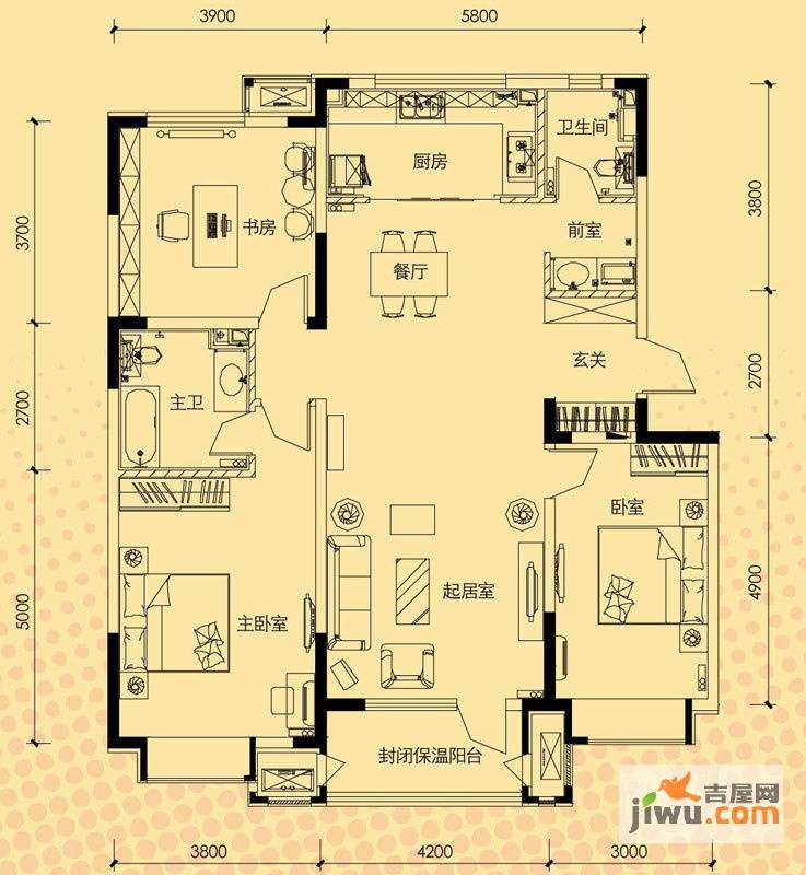 万科金色雅筑3室2厅2卫140㎡户型图