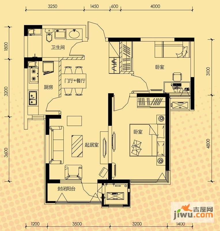 万科金色雅筑2室2厅1卫89㎡户型图