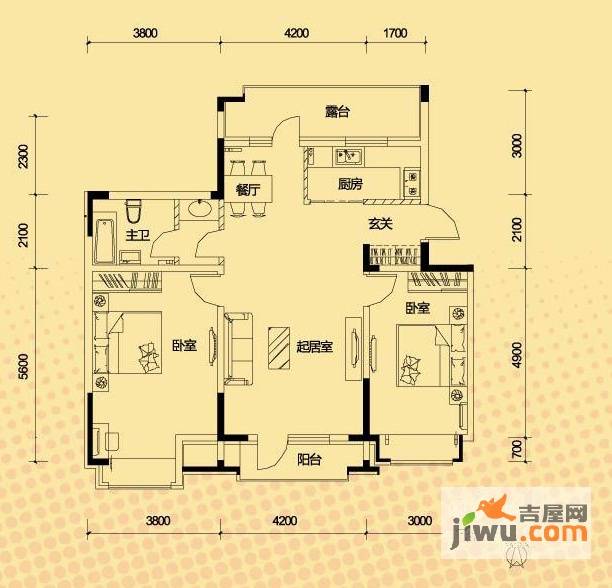 万科金色雅筑2室2厅1卫90㎡户型图