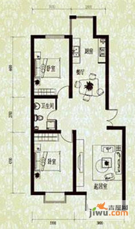 宇泰领海嘉园2室2厅1卫100㎡户型图