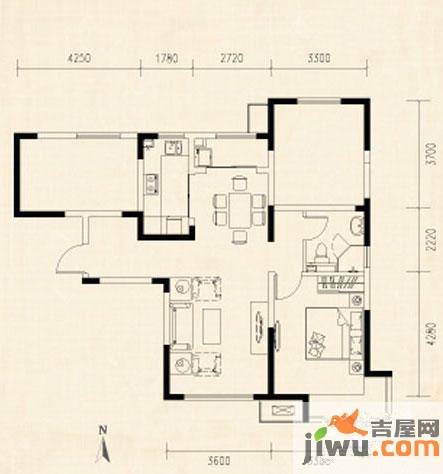 万科魅力之城三期3室2厅1卫80㎡户型图