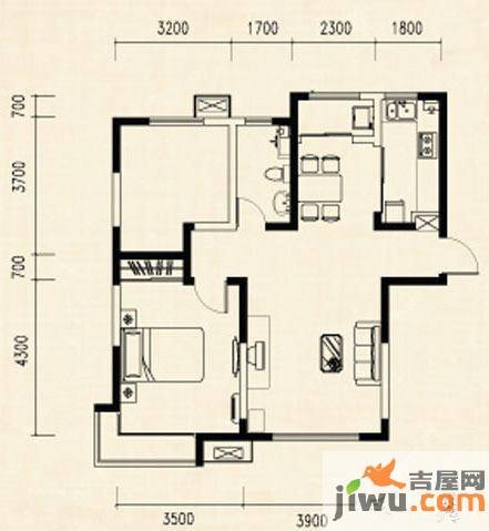 万科魅力之城三期2室2厅1卫83㎡户型图