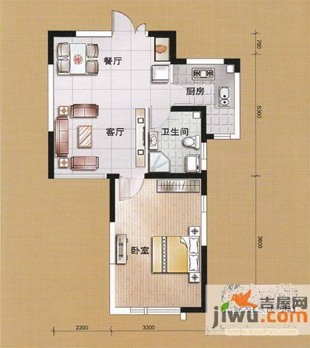 东海云天1室2厅1卫60㎡户型图