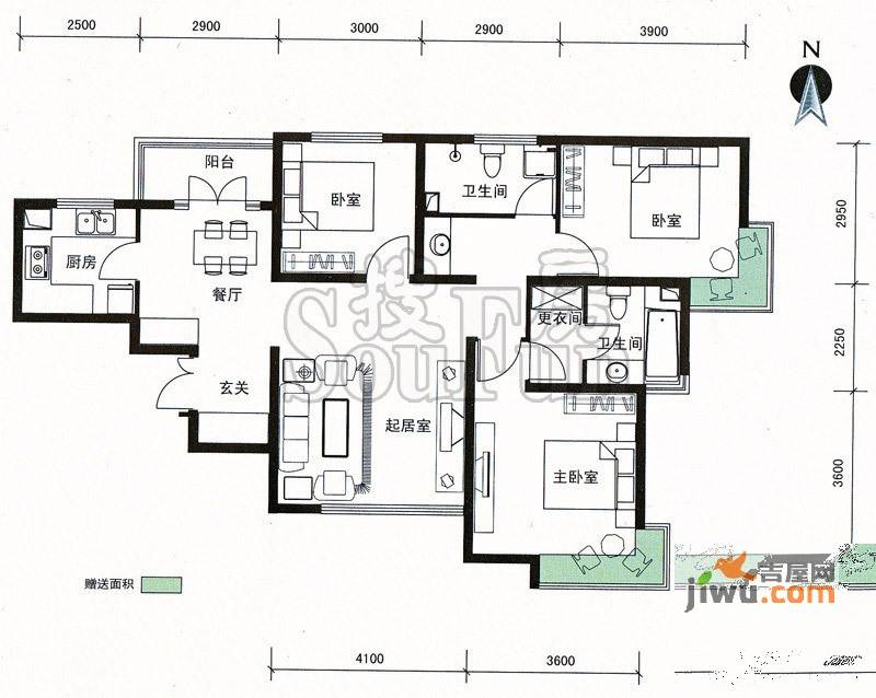 天地源津九轩3室2厅2卫124㎡户型图