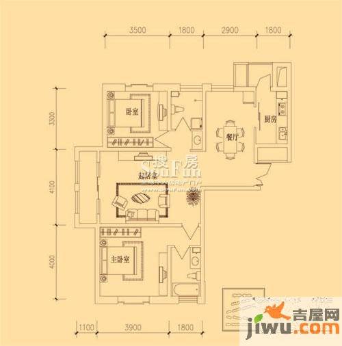 世纪梧桐公寓2室2厅2卫121.1㎡户型图