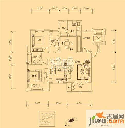 世纪梧桐公寓3室2厅2卫133.2㎡户型图