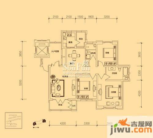 世纪梧桐公寓3室2厅2卫137.6㎡户型图