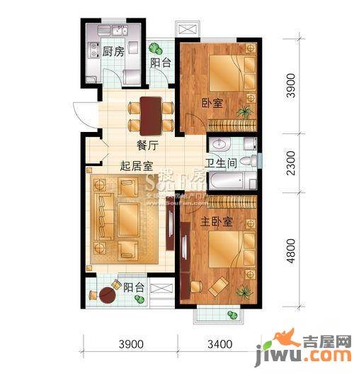 盛星东海岸2室1厅1卫96㎡户型图