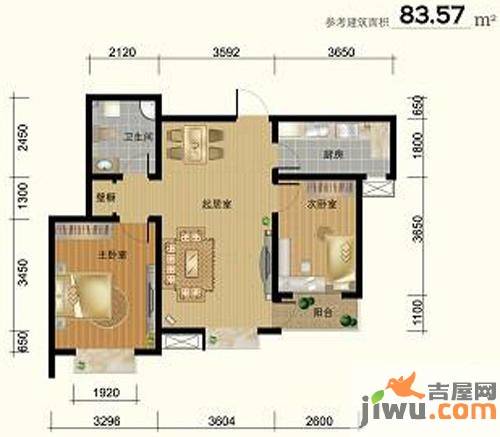 盛星东海岸2室1厅1卫83.6㎡户型图