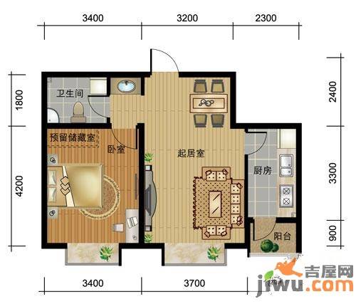 盛星东海岸1室1厅1卫62.7㎡户型图