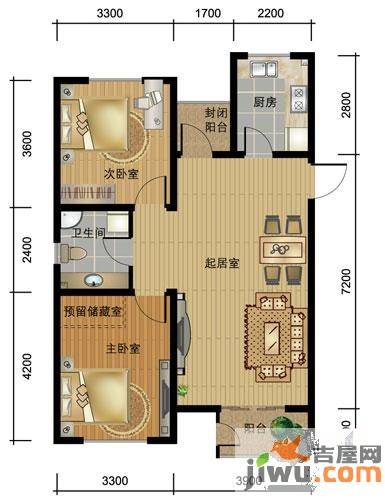 盛星东海岸2室1厅1卫91㎡户型图