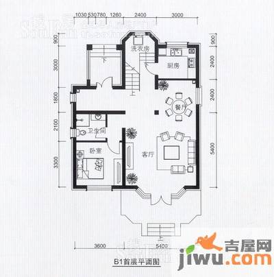 团泊湖庭院1室2厅1卫户型图