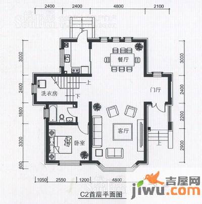 团泊湖庭院1室2厅1卫户型图