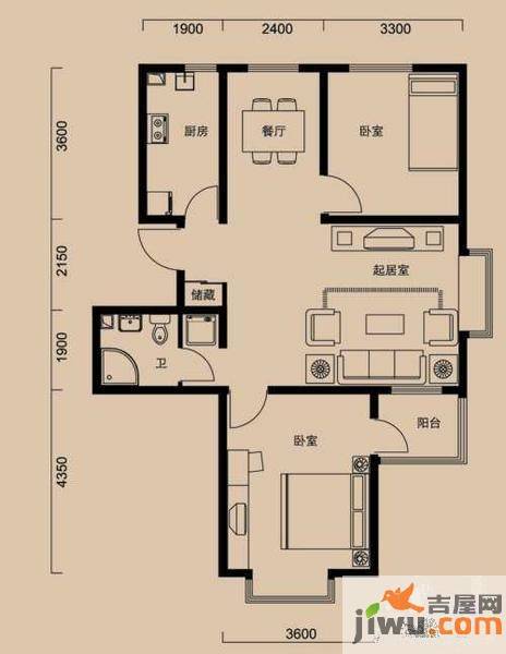 领世达观2室2厅0卫99.9㎡户型图