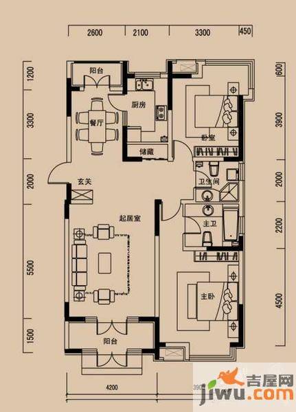 领世达观2室2厅0卫117.4㎡户型图