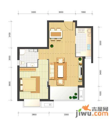 天津湾海景雅苑1室2厅1卫73.7㎡户型图