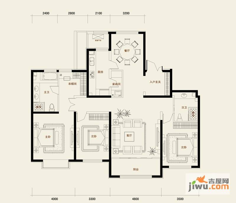 融创奥城领峰3室3厅2卫194.2㎡户型图