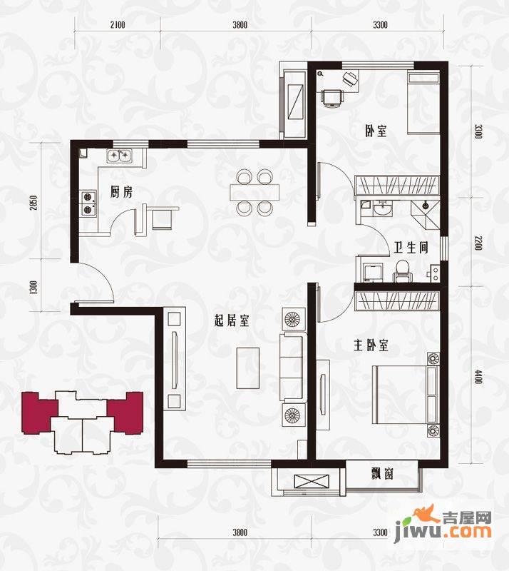 首创爱这城2室1厅1卫96㎡户型图