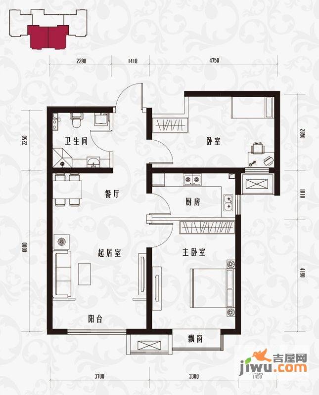 首创爱这城2室1厅1卫84㎡户型图