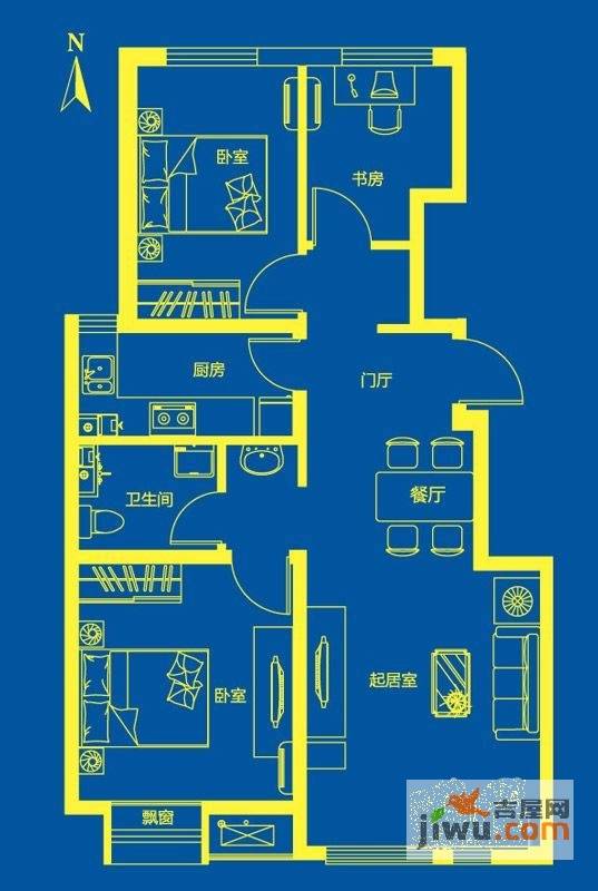 万科魅力之城三期3室2厅1卫90㎡户型图