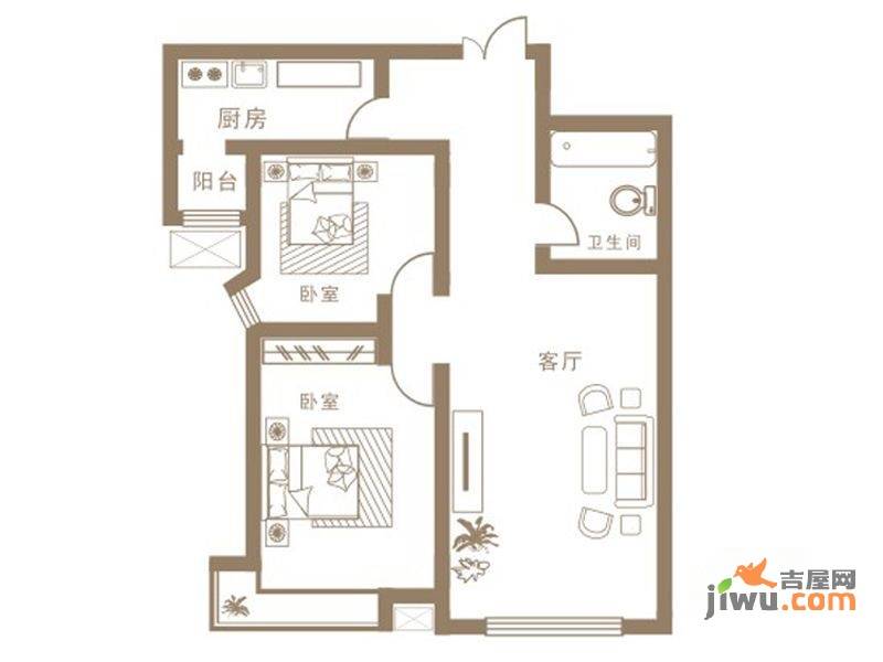 富成名都2室1厅1卫88.2㎡户型图