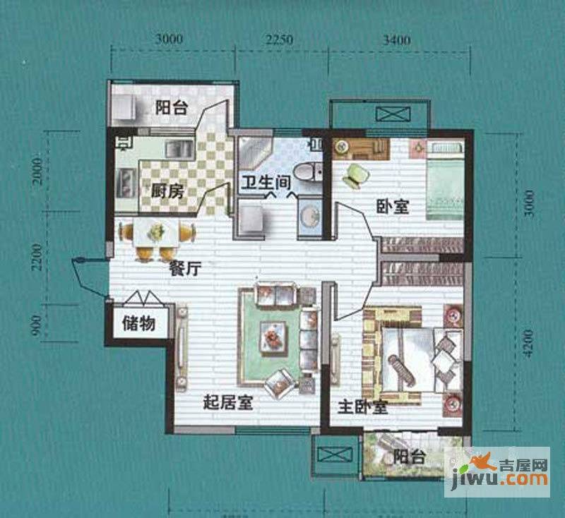 天房郦城2室2厅1卫60㎡户型图