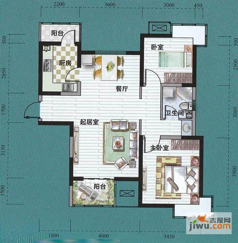 天房郦城2室2厅1卫92㎡户型图