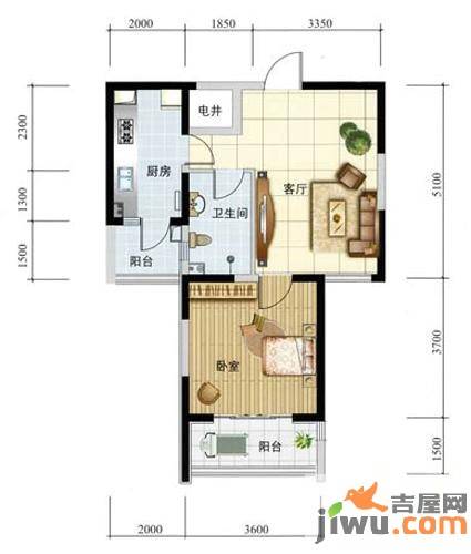 滨海名都1室1厅1卫67.9㎡户型图