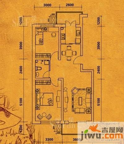 新世纪花园2室2厅1卫89.3㎡户型图