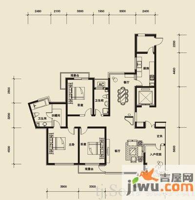 水岸公馆3室2厅2卫192.4㎡户型图