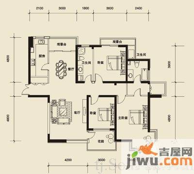 水岸公馆3室2厅2卫165.6㎡户型图