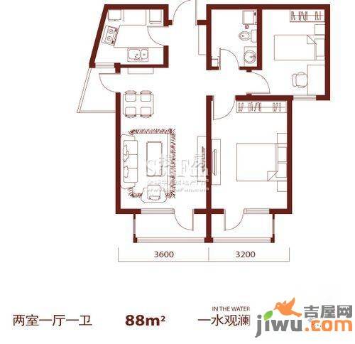 海逸长洲2室1厅1卫88㎡户型图