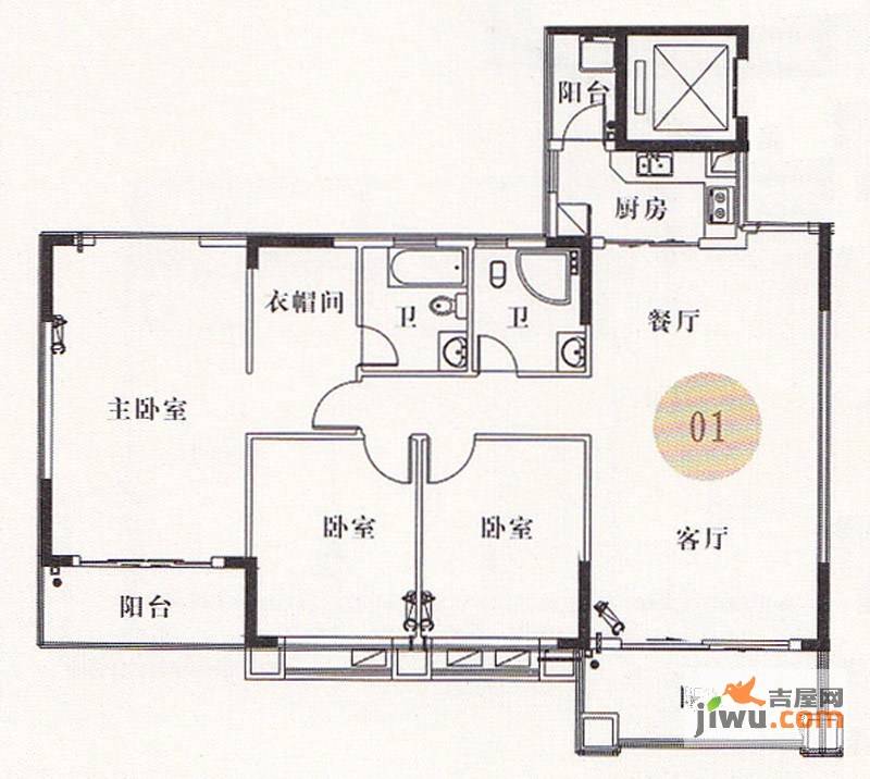 金河湾家园3室2厅2卫142㎡户型图