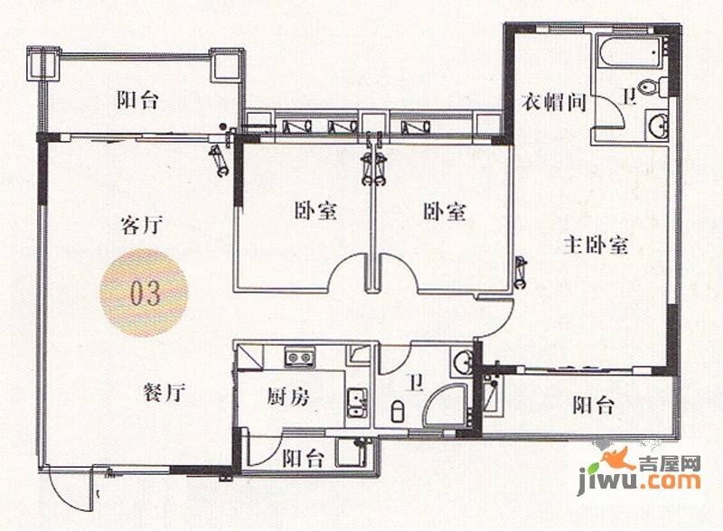金河湾家园3室2厅2卫135㎡户型图