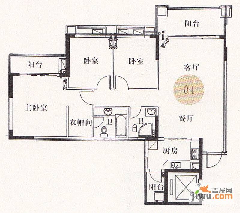 金河湾家园3室2厅2卫121㎡户型图