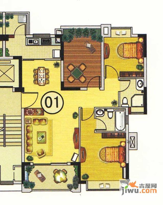 翰林国际2室2厅2卫96.5㎡户型图