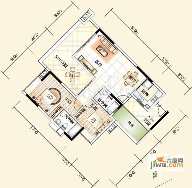 好美嘉园2室2厅2卫103㎡户型图